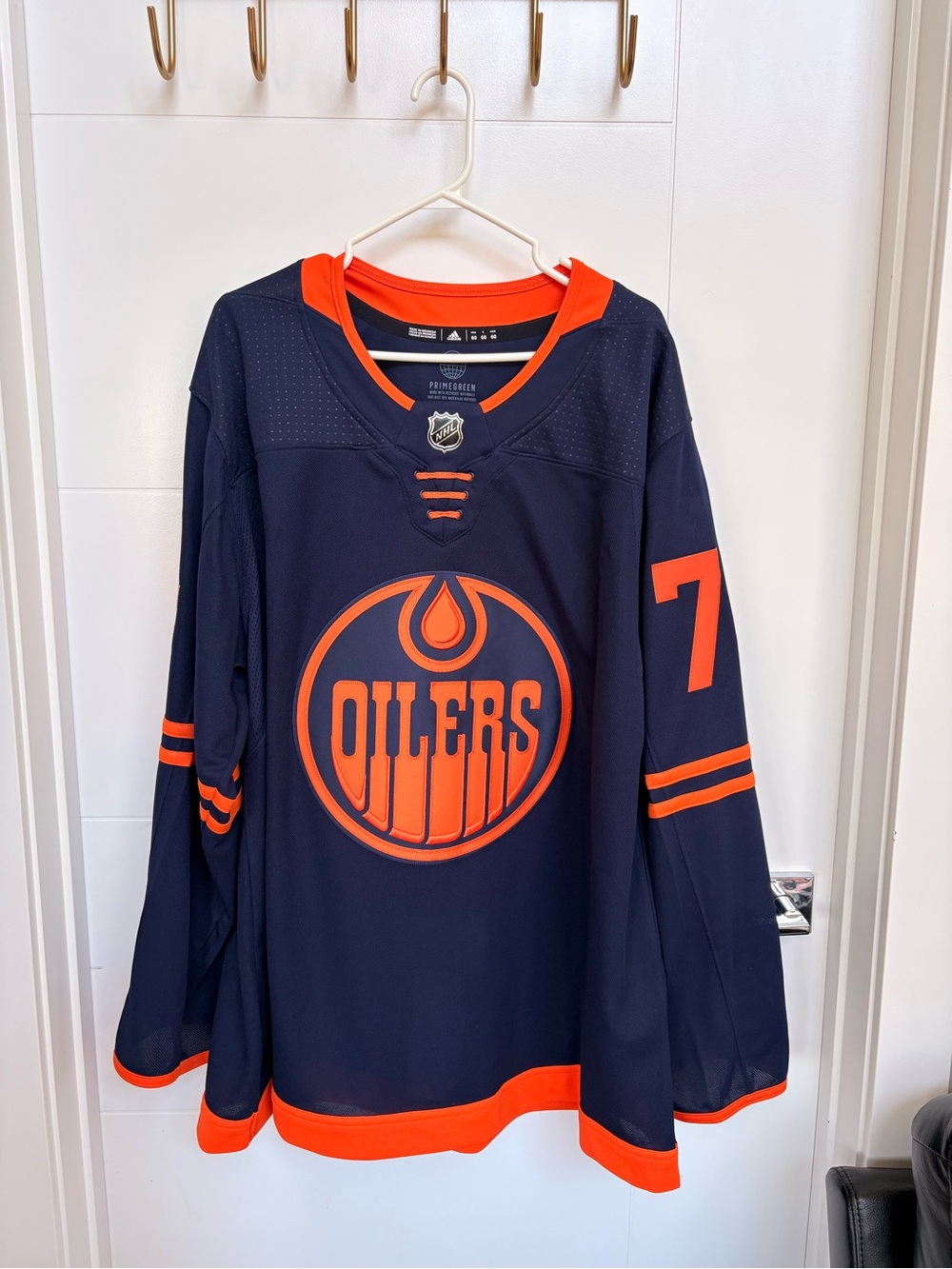 adidas Oilers Navy and Orange Hockey Jersey